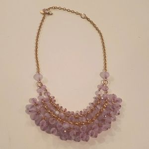 Amethyst Colored Layered Beaded Gold Chain Necklace